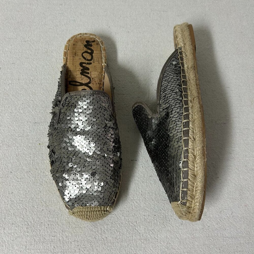Sam Edelman Mules Womens 7.5M Silver Sequins Kerry Espadrille